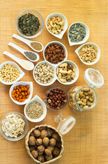 A collection of different dry fruits. Legume family