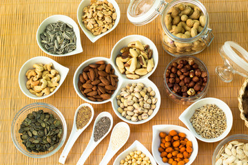 A collection of different dry fruits. Legume family