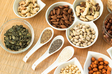 A collection of different dry fruits. Legume family