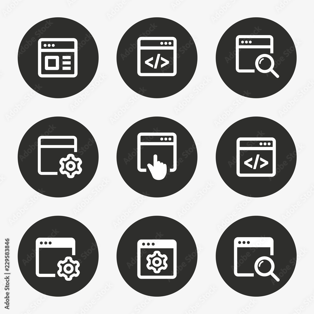 Aufkleber browser icon set. vector illustration. round button.