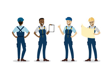 Obraz premium Set of Labor male people in uniform,front and back view
