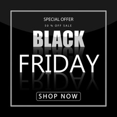 Black friday sale banner over black background. Red blot with text on black background. Black friday logo for banners, web pages, brochure layouts, headlines and flyers, design. Vector illustration.