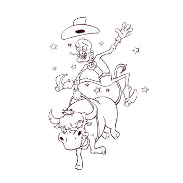 Cowboy riding a bull. Fun Cartoon Style Design. Vector illustration, eps 10.