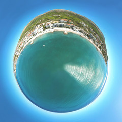 Turquoise waterfront of Split village view, Tourist vocational resort hotel coast line in Dalmatia,...