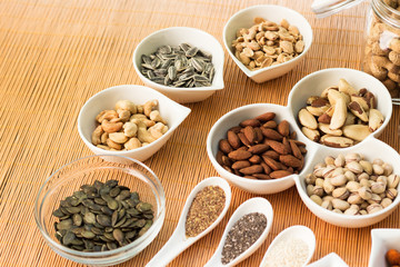 A collection of different dry fruits. Legume family