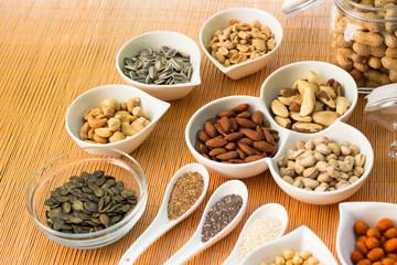 A collection of different dry fruits. Legume family