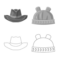 Vector design of headgear and cap symbol. Set of headgear and accessory stock vector illustration.