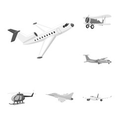 Vector design of plane and transport logo. Collection of plane and sky vector icon for stock.