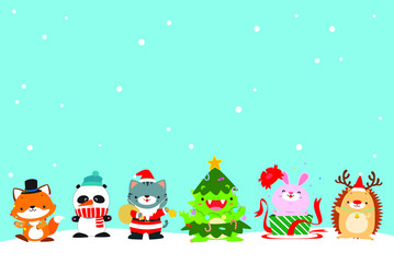 Cute animal Christmas character background vector illustration.