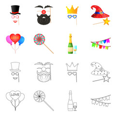 Vector design of party and birthday symbol. Collection of party and celebration stock symbol for web.