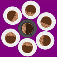 top view black coffee cup around with white cup.