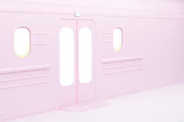 Cute pink and white cartoon subway.3d rendering commuter theme concept.