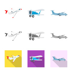 Vector illustration of plane and transport sign. Set of plane and sky stock symbol for web.