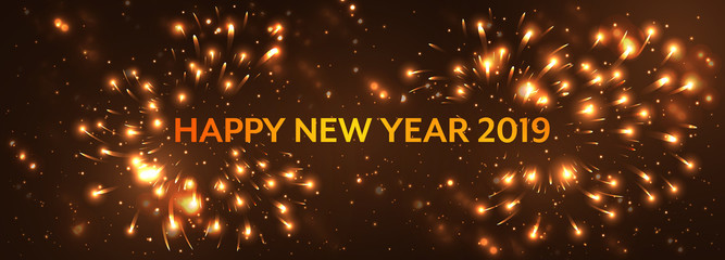 Happy New Year 2019. Vector banner with firework.