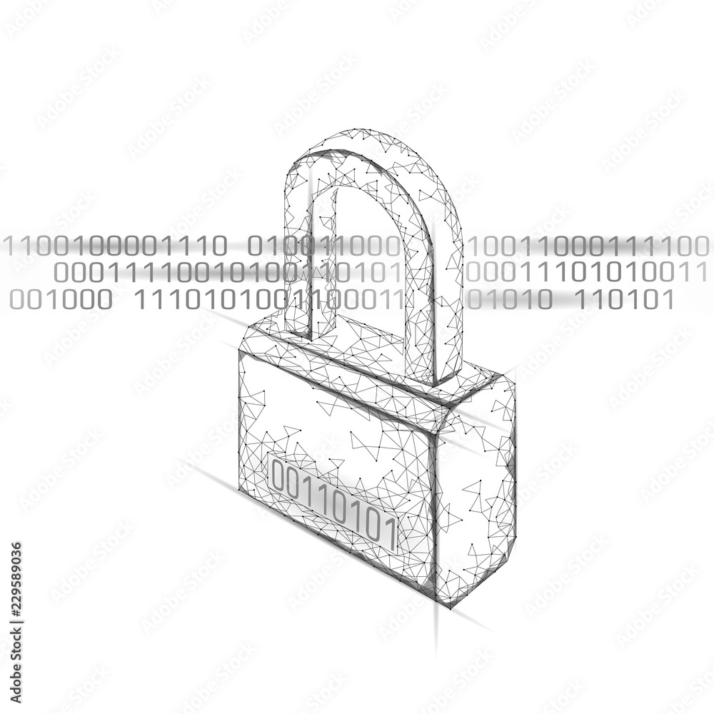 Wall mural cyber safety padlock on data mass. internet security lock information privacy low poly polygonal fut