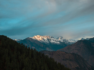Beautiful view before sunrise over the Himalaya mountains in Nepal