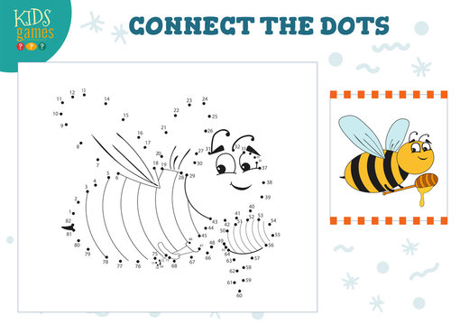 Connect The Dots Kids Game Vector Illustration. Preschool Children Education Activity