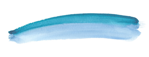 Fototapeta premium Fading blue thin gradient line painted in watercolor on clean white background