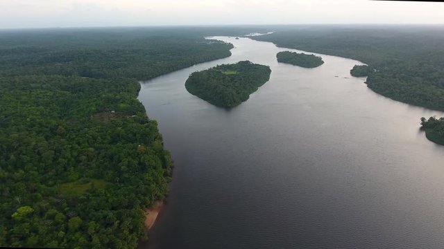 Oiapoque River border between French Guiana and the Brazilian state of Amapá. Drone view