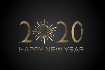 Happy New Year - 2020. Lettering and firework in golden colors.