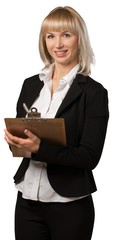 Businesswoman holding a clipboard