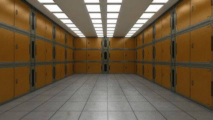 3D render. Futuristic empty interior corridor