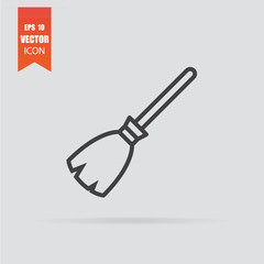 Broom icon in flat style isolated on grey background.