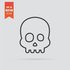 Skull icon in flat style isolated on grey background.