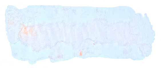 Obraz premium Blue pastel watercolor hand-drawn isolated wash stain on white background for text, design. Abstract texture made by brush for wallpaper, label.