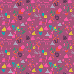 abstract seamless patternModern hand draw colorful abstract seamless pattern with geometrical shapes: circles, triangles, lines. Vector illustration.
