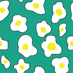 Funny seamless pattern with fried eggs. Hipster life style background. For fashion fabrics, prints, textile, wallpaper. Trendy print. 