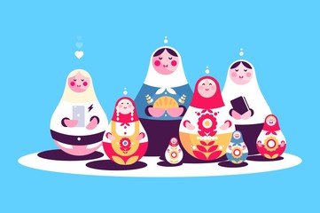 Russian traditional nesting dolls collection.