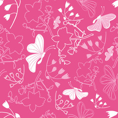 Floral white butterflies Background Pattern Design. Perfect for fabric, wallpaper, stationery and scrapbooking projects