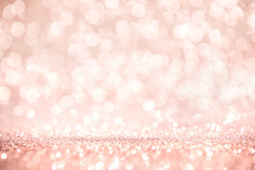 Rose gold and pink glitter, Defocused abstract holidays lights on background.