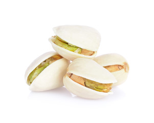 Pistachios with leaf isolated on white background