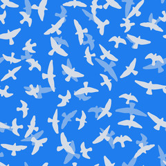Flying birds seamless pattern. Primitive style.