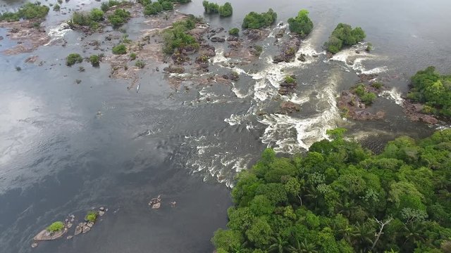 Drone flying around the rapids saut Maripa French Guiana Brazil