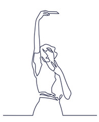 Continuous One Line Drawing of Selfie beautiful woman blogger. Vector illustration of young girl, holding smartphone, making online stories or streaming in social networks.