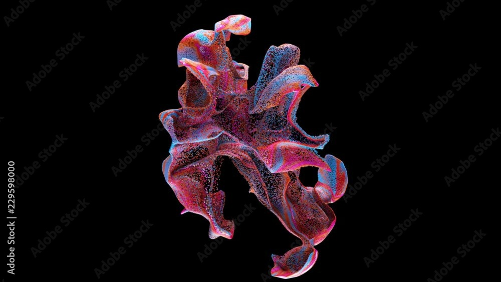 Poster 3d render abstract background with complex particles simulation. a lot of particles under influence 