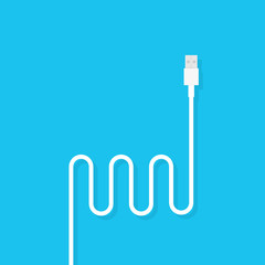 USB cable cord icon for web on blue background. Vector illustration.