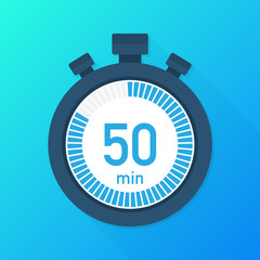 The 50 minutes, stopwatch vector icon. Stopwatch icon in flat style, timer on on color background.  Vector illustration.