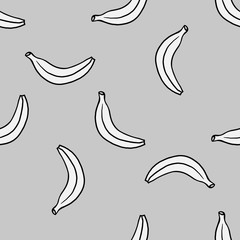 Seamless pattern with cartoon doodle banana. Fruit background. Vector illustration.