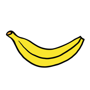 Hand drawn cartoon banana isolated on white background. Cartoon fruit. Vector illustration. 
