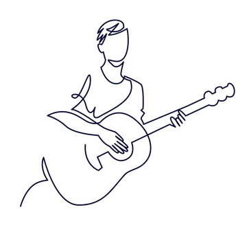 line art guitarist playing acoustic guitar clip art preview