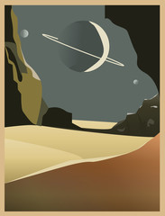 space, view from the planet retro drawing