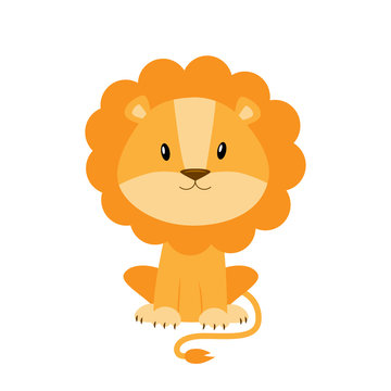 Cute cartoon lion vector illustration isolated on white backgrou Stock  Vector | Adobe Stock