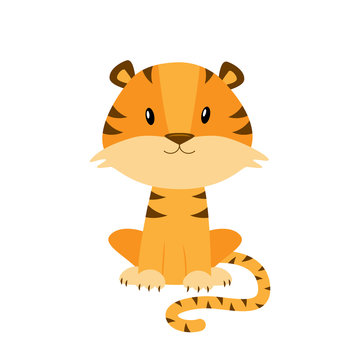 Cute cartoon tiger vector illustration isolated on white backgro