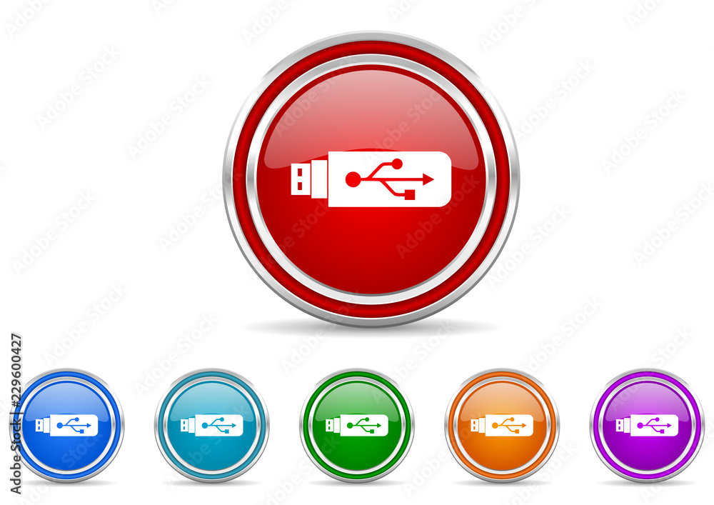 Aufkleber usb silver metallic colorful vector web and mobile phone icon set