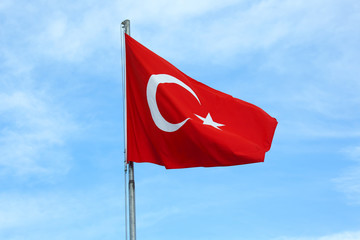 Turkey flag on blue sky background