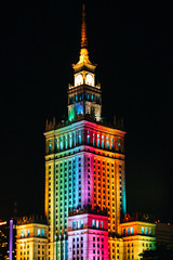 Obraz premium Night view to Palace of Culture and Science in Warsaw